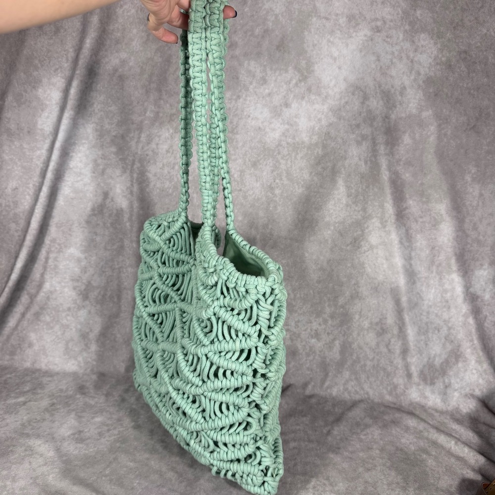 C&C California Macrame Tote Bag Sage Green Mint Knotted Boho Shoulder Bag NWOT